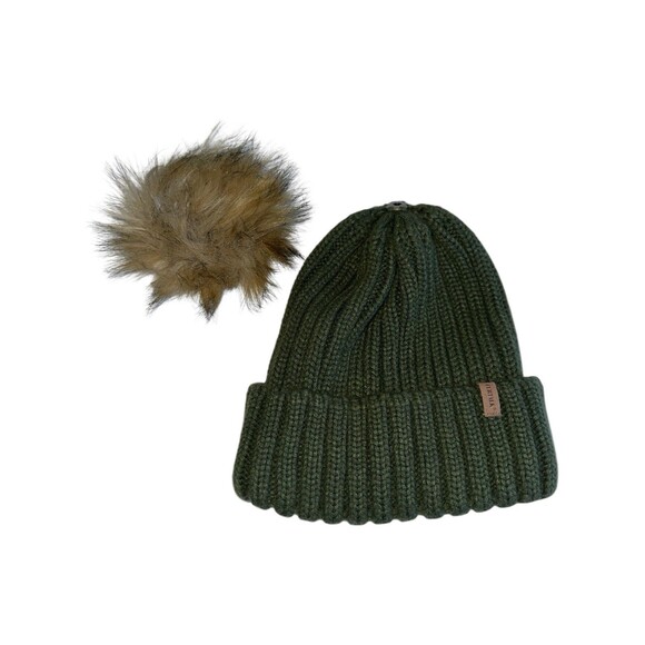 CC Beige Knit Beanie FURTALK Green Faux Fur Pom Hat Womens Winter Lot - Picture 16 of 16